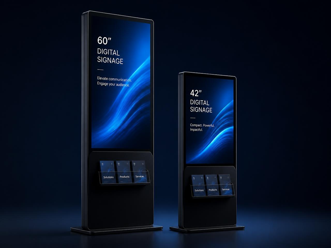 Totens digitais IFLVISION de 60" e 42" com expositor integrado